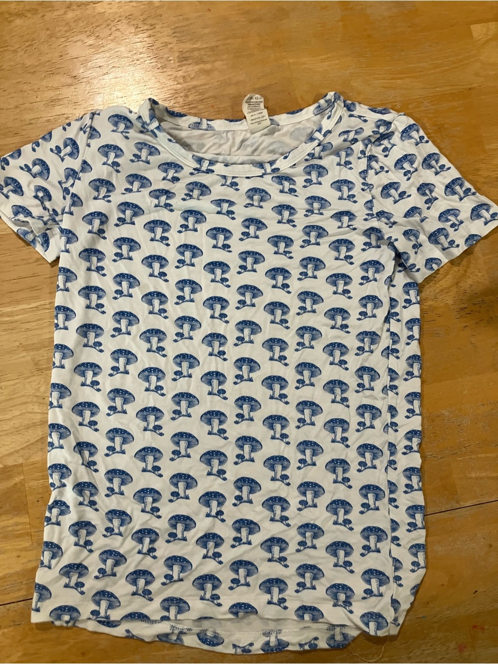 Kids White & Blue Mushroom Print Short Sleeve Tee